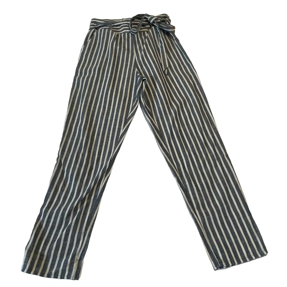 Lydelle Women's Striped High-Waisted Pants Small Blue & White Cotton Blend - Picture 2 of 10